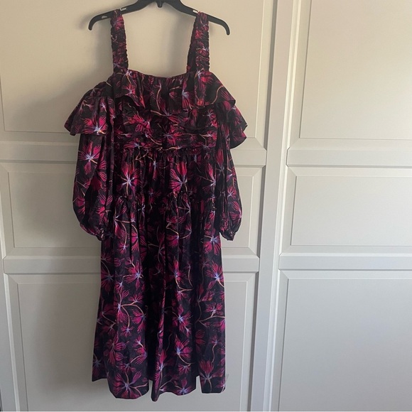 New! Ulla Johnson Caprice black pink printed dress 22732 - Picture 4 of 10